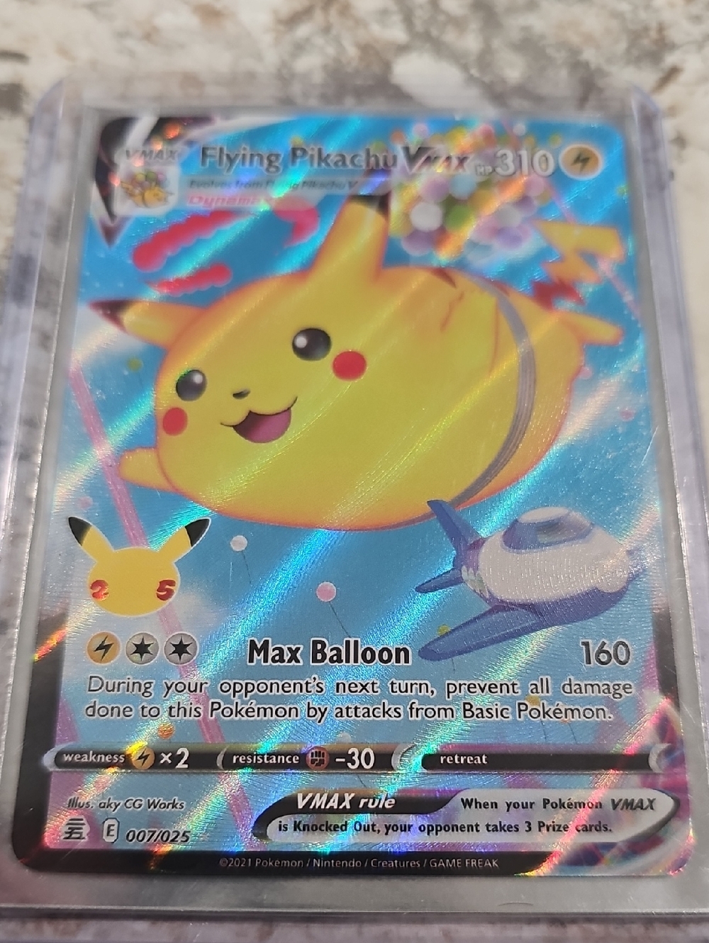 Pokemon Flying Pikachu VMAX Card - Yellow & Blue Holo